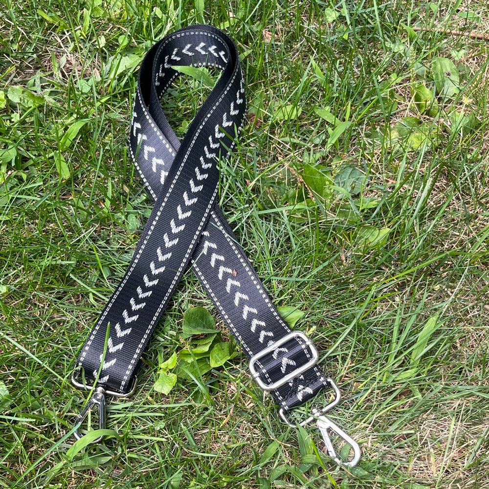 Metallic Silver and Black Bag Strap